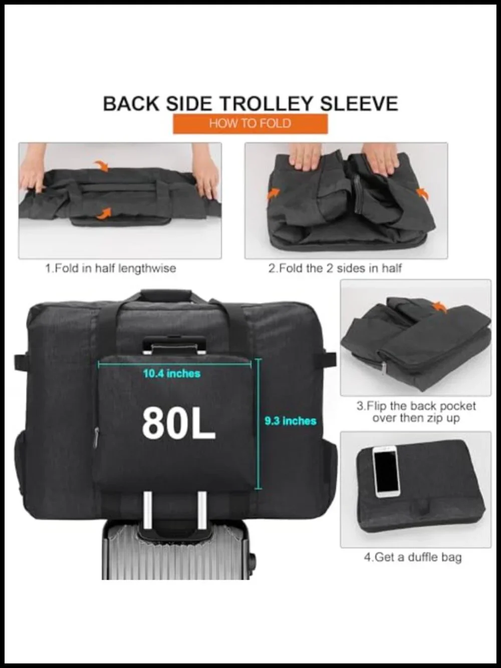Large Foldable Duffle Bag 80L Waterproof Travel Weekender with Shoe Compartment